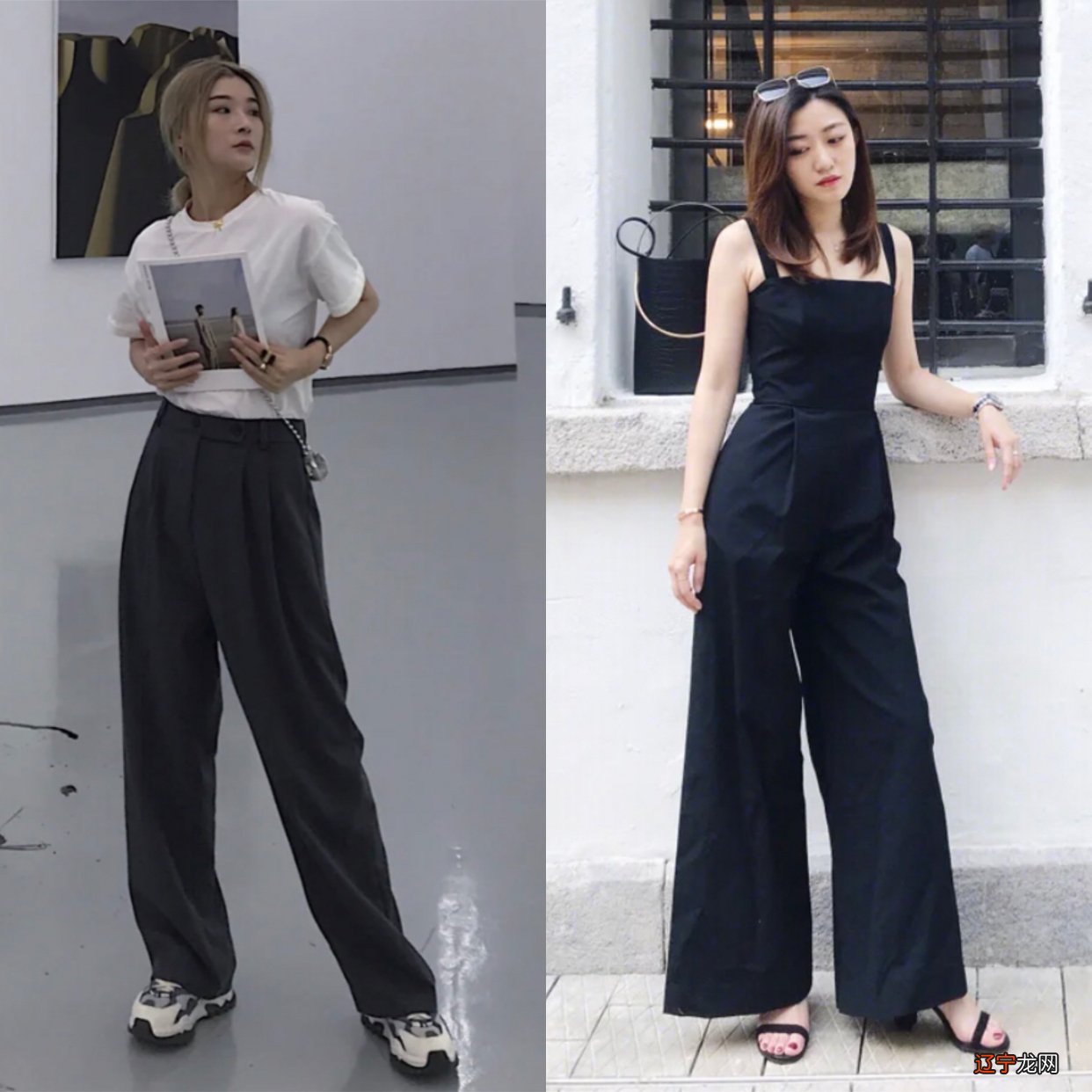 阔腿裤下面不一定穿高跟鞋,搭“运动鞋”更时髦洋气,适合小个子